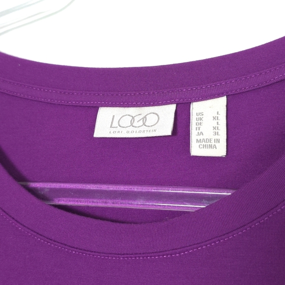 LOGO by Lori Goldstein Asher Knit Top w/ Burnout Velvet Purple Size L - Picture 3 of 10